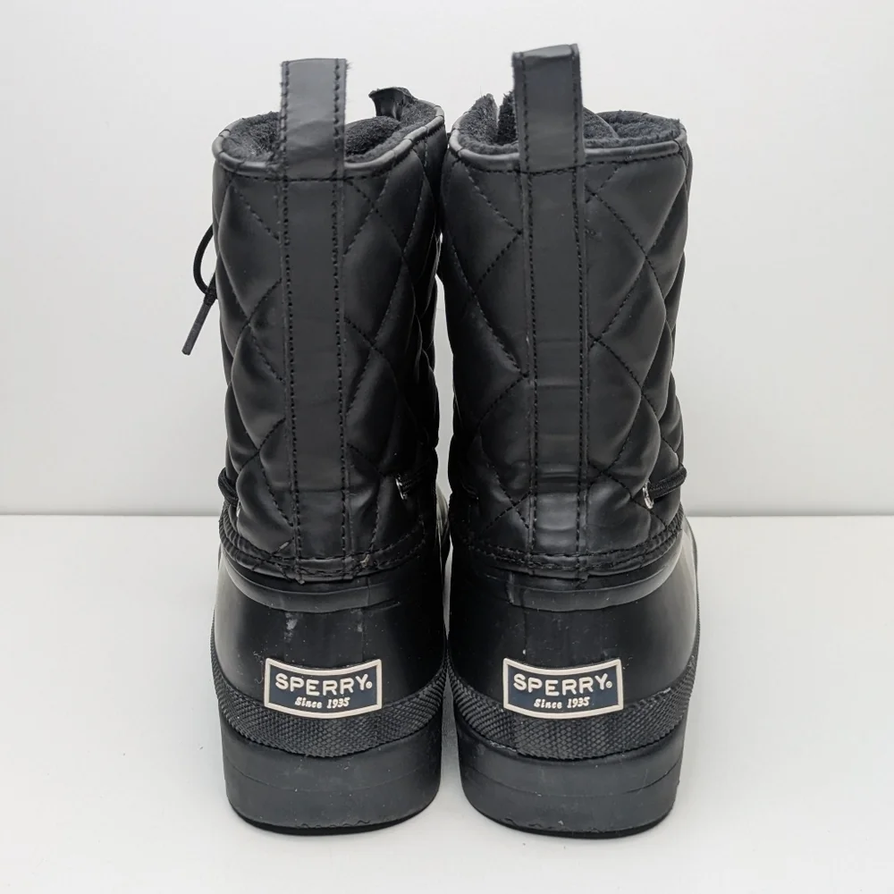 Sperry Black Quilted Duck Boots Winter Snow Lace Up Women's Size 8